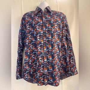 Thomas Dean Blue and Orange Camouflage Shirt